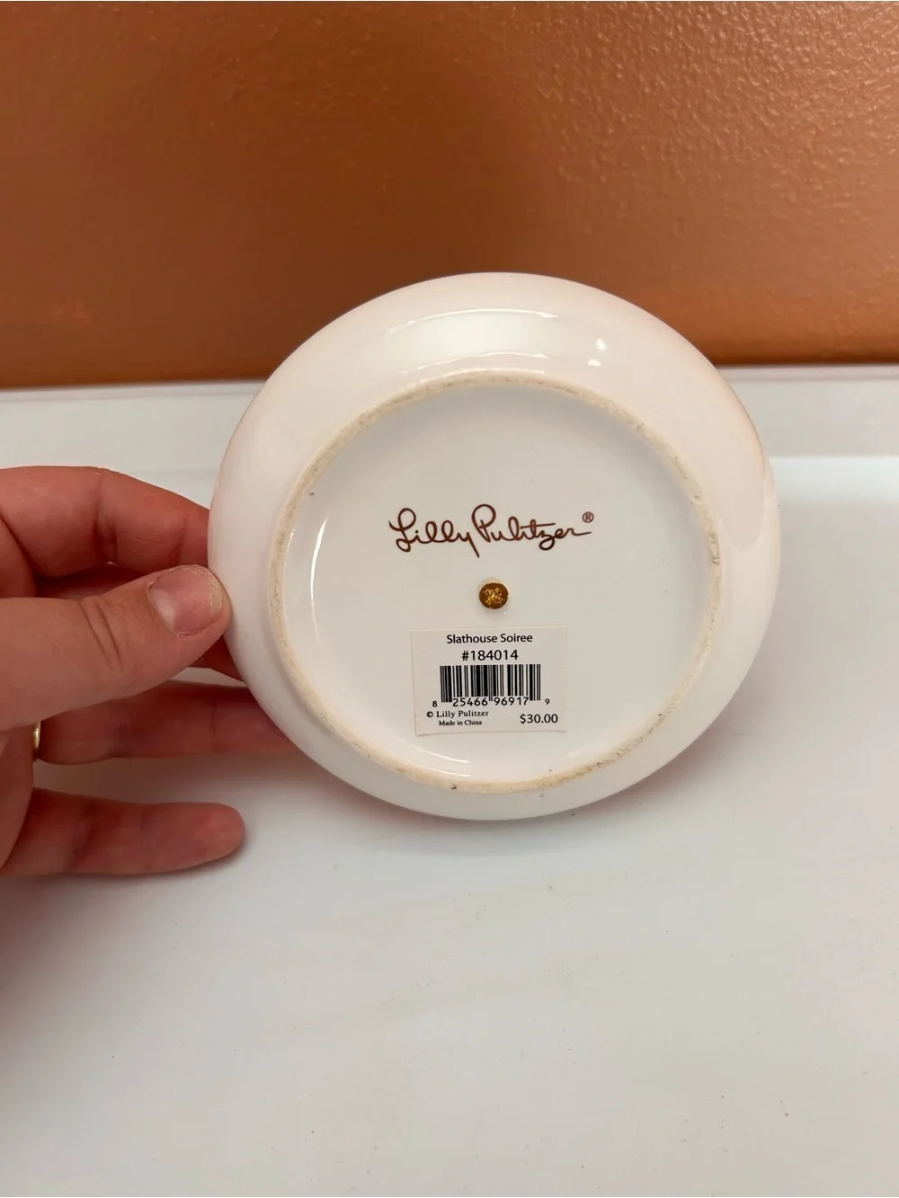 Lilly Pulitzer White Ceramic Trinket Dish with Gold Accent